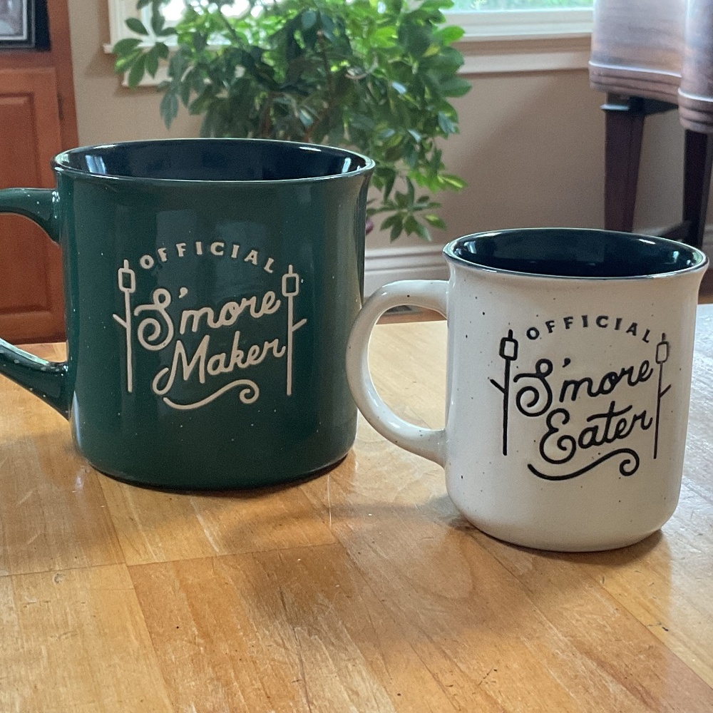 SET OF 2 CERAMIC CAMPING MUGS SMORE THEME NEW